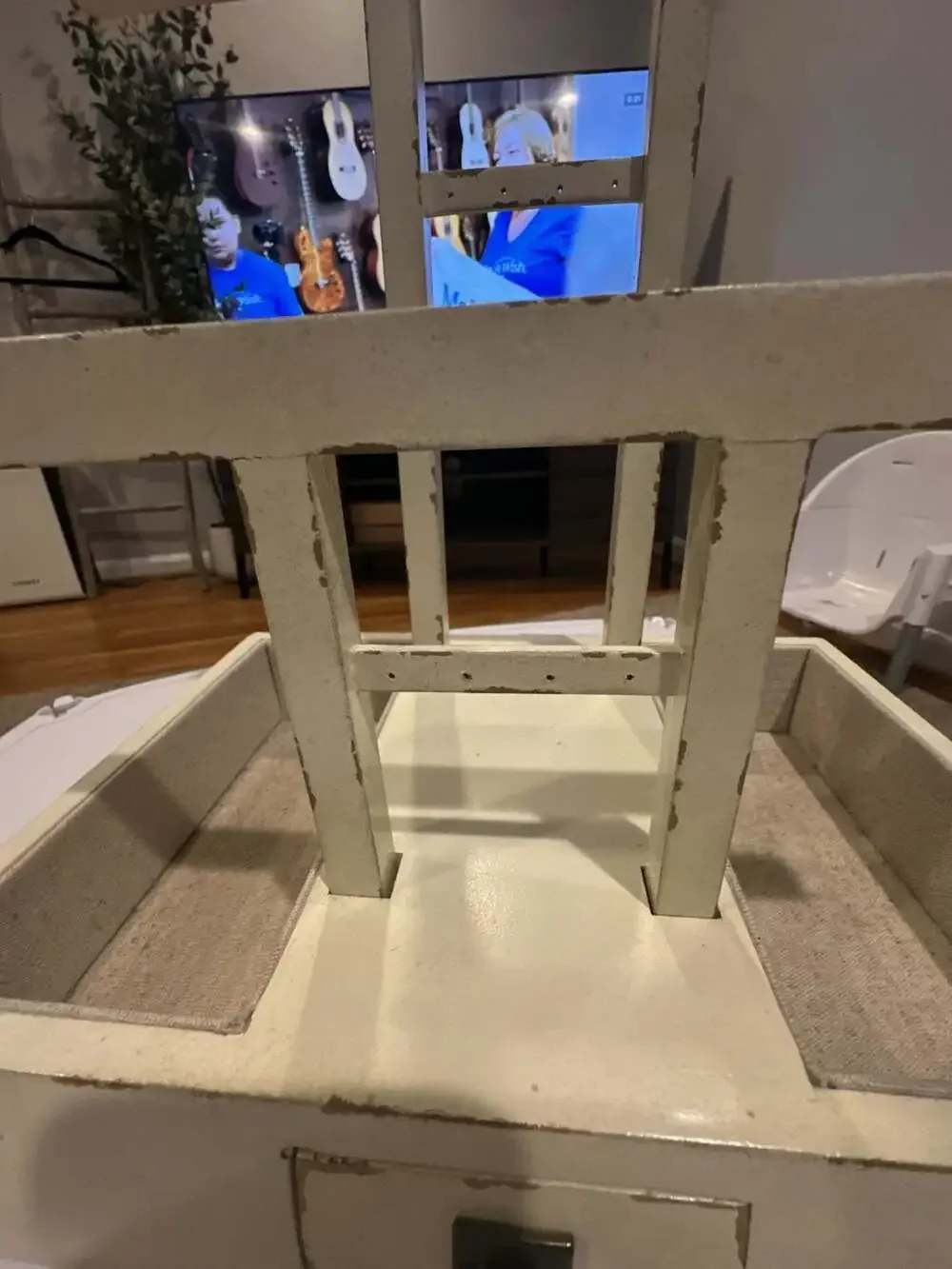 Distressed White Wood Jewelry Stand Organizer with Trays and Drawer